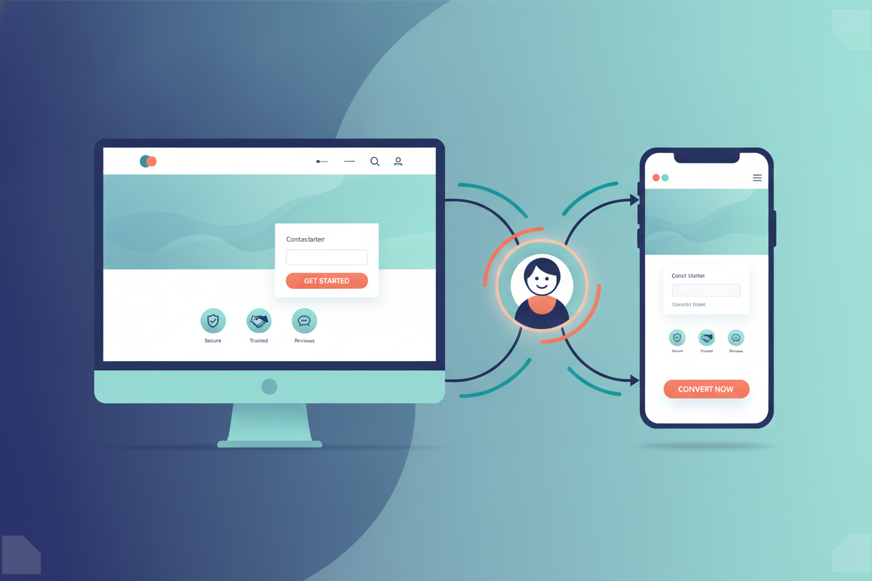Mobile and desktop website screens leading visitors toward a contact form and clear call to action